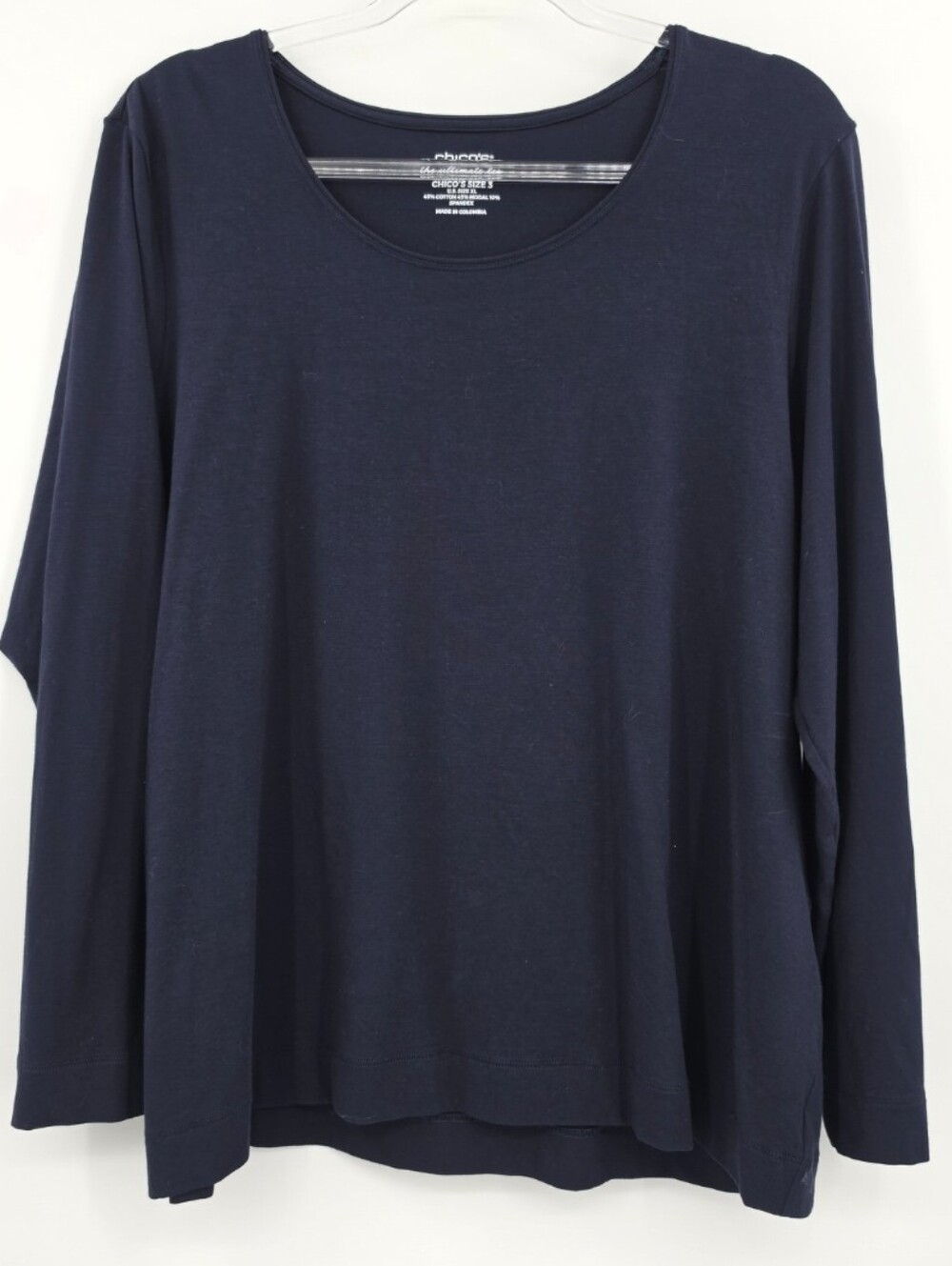 Chicos 3 The Ultimate Tee Long Sleeve Swing Tunic Top XL Navy Blue